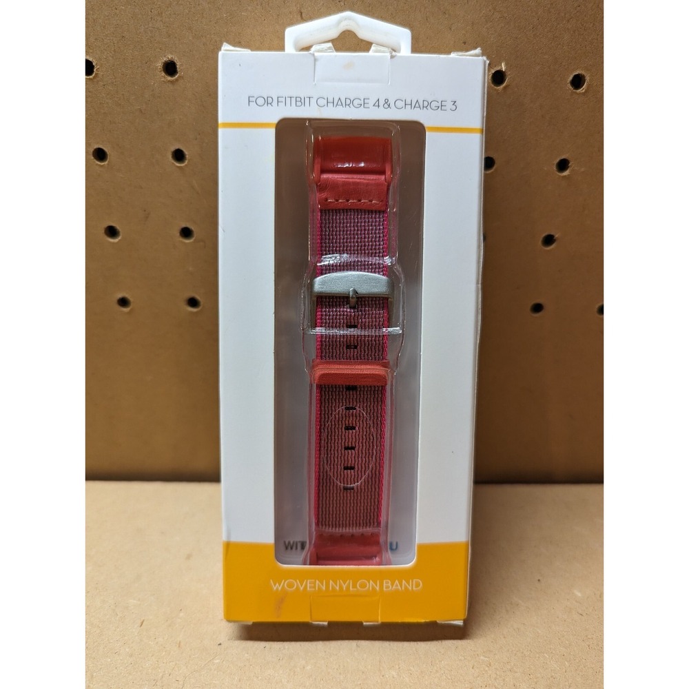 WITHit Woven Nylon Band for Fitbit Charge 4 & Charge 3 Pink Adjustable Strap New